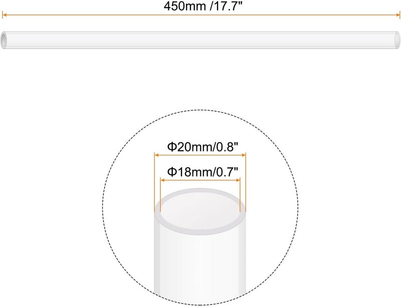 Rebower 18" Clear Plastic Rigid Pipe 18mm ID x 20mm OD (0.7" ID x 0.8" OD) Acrylic Round Polycarbonate Tubing, [for Plumbing, Hydraulics, Aquarium] - Image 2